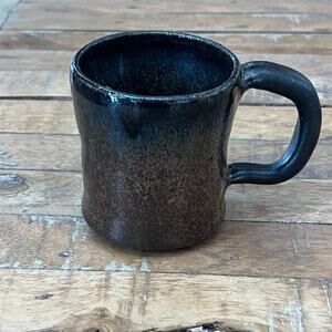 Studio Art Pottery Mug 4" Tall Stoneware Blue Brown Ombre Speckled